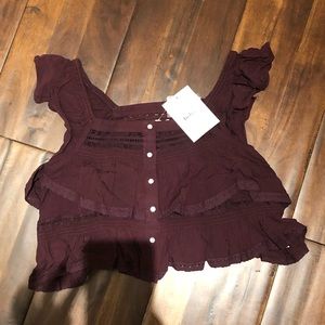 Free people/ bohme burgendy maroon ruffle tee